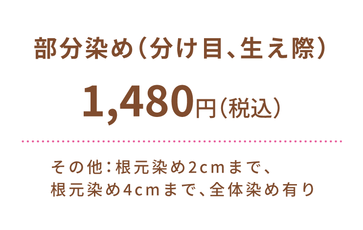 部分染め（分け目、生え際1,480円）